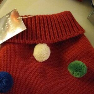 New Hudson Hudson's Bay Stripes Red Festive Pom Pom Dog Sweater Coat Sz M